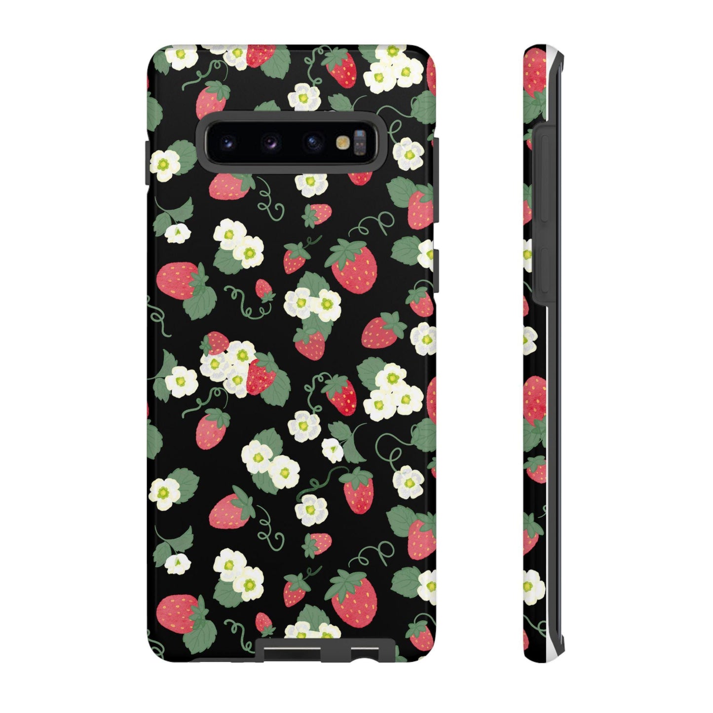 Phone Case, Watercolor Strawberry Blossoms, Floral Android Cover, Tough Protection, Gift for Her, Protective Shell, Cute Fruit Design,