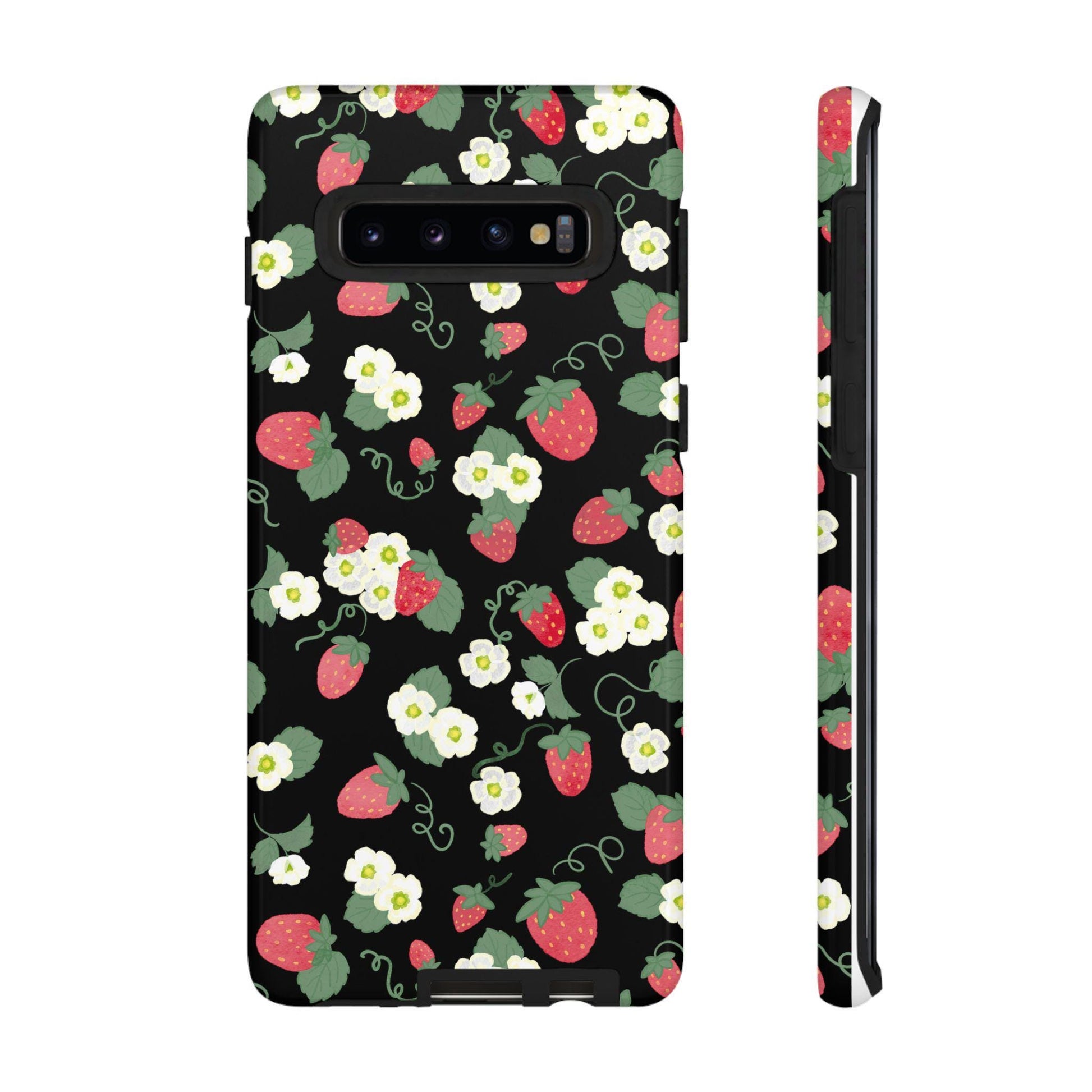 Phone Case, Watercolor Strawberry Blossoms, Floral Android Cover, Tough Protection, Gift for Her, Protective Shell, Cute Fruit Design,