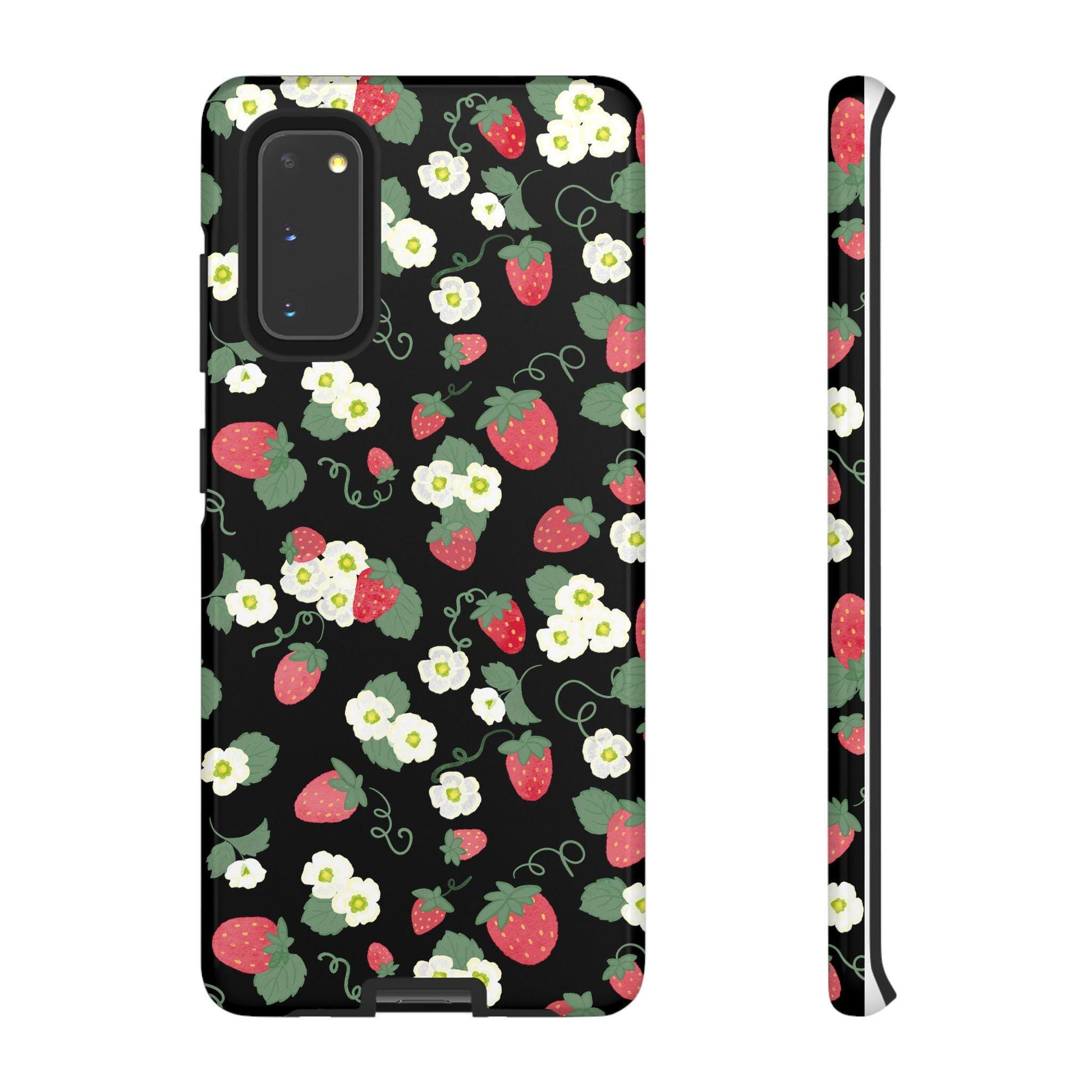 Phone Case, Watercolor Strawberry Blossoms, Floral Android Cover, Tough Protection, Gift for Her, Protective Shell, Cute Fruit Design,