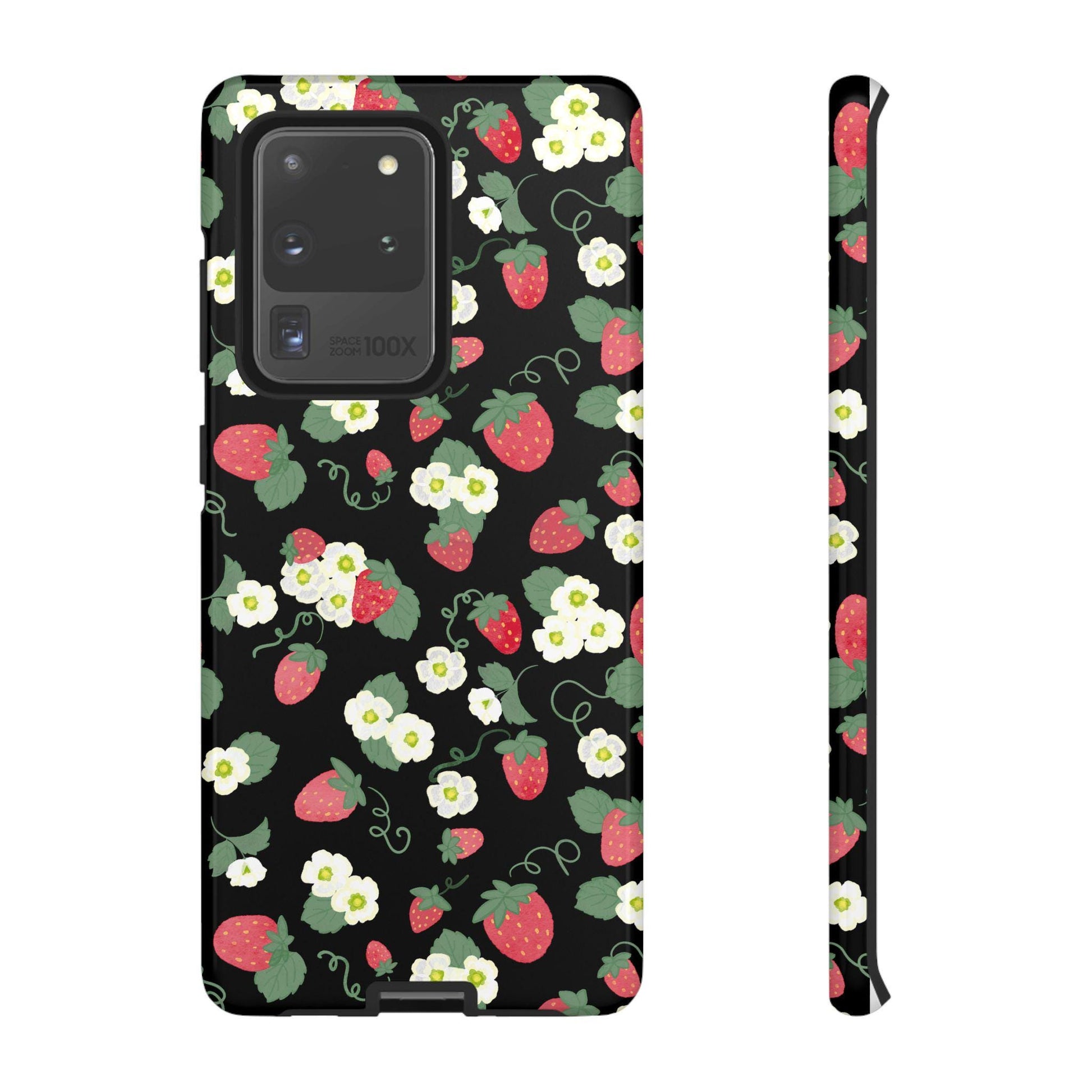 Phone Case, Watercolor Strawberry Blossoms, Floral Android Cover, Tough Protection, Gift for Her, Protective Shell, Cute Fruit Design,