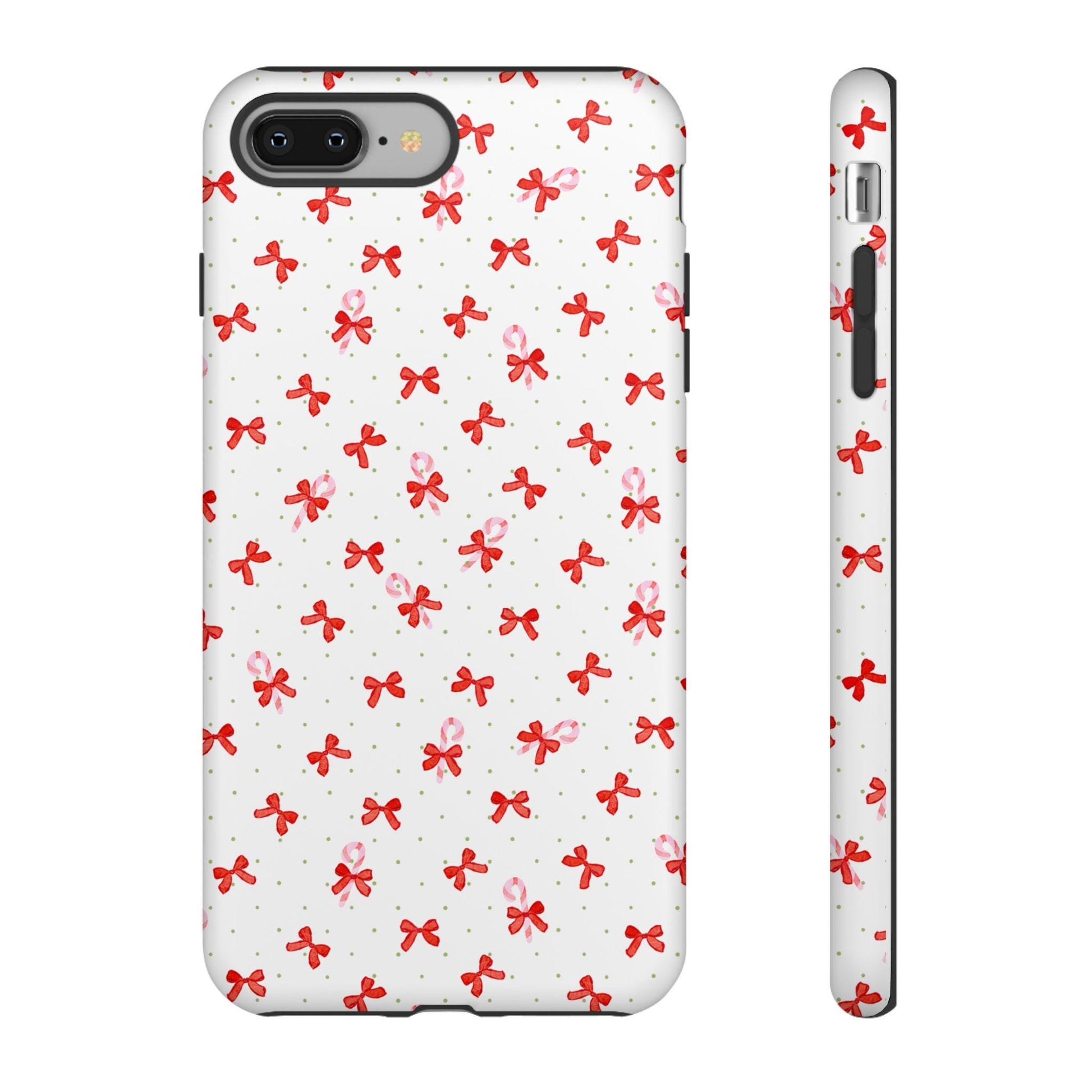 Phone Case, Christmas Coquette iPhone Case with Red Bows and Candy Canes, Tough Phone Cover, Protective Smartphone Case, Festive Holiday